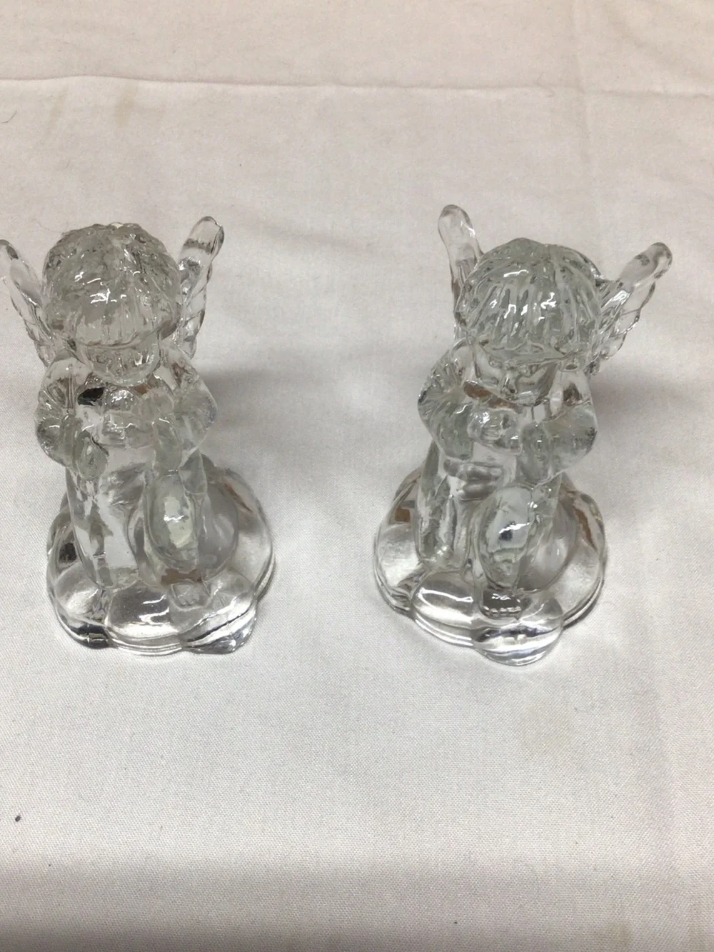 Clear Glass Angel Figurine Pair - Decorative Home Accent   candle holders  Xmas